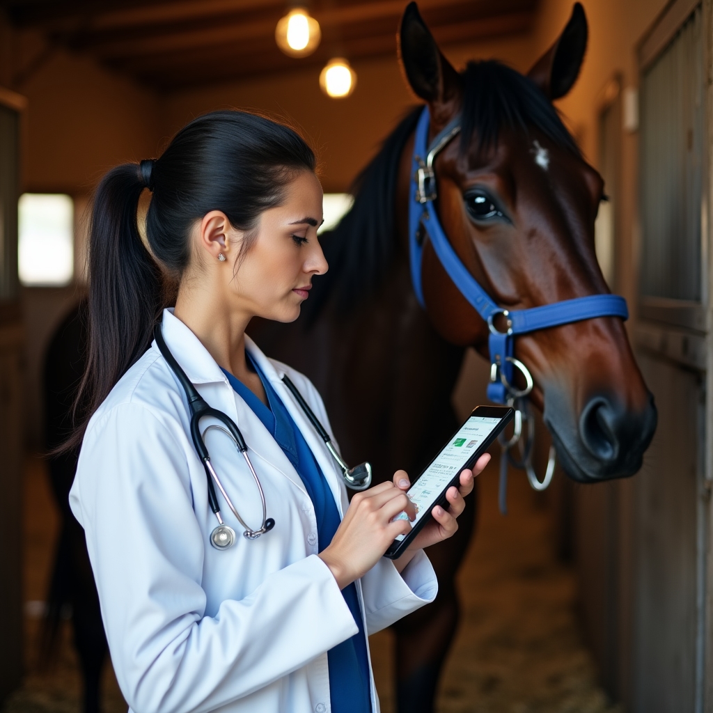 Cuidado veterinario de caballos en centro ecuestre